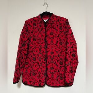 Susan Graver Red/Black Mandarin Jacket Size Small Holiday Classic